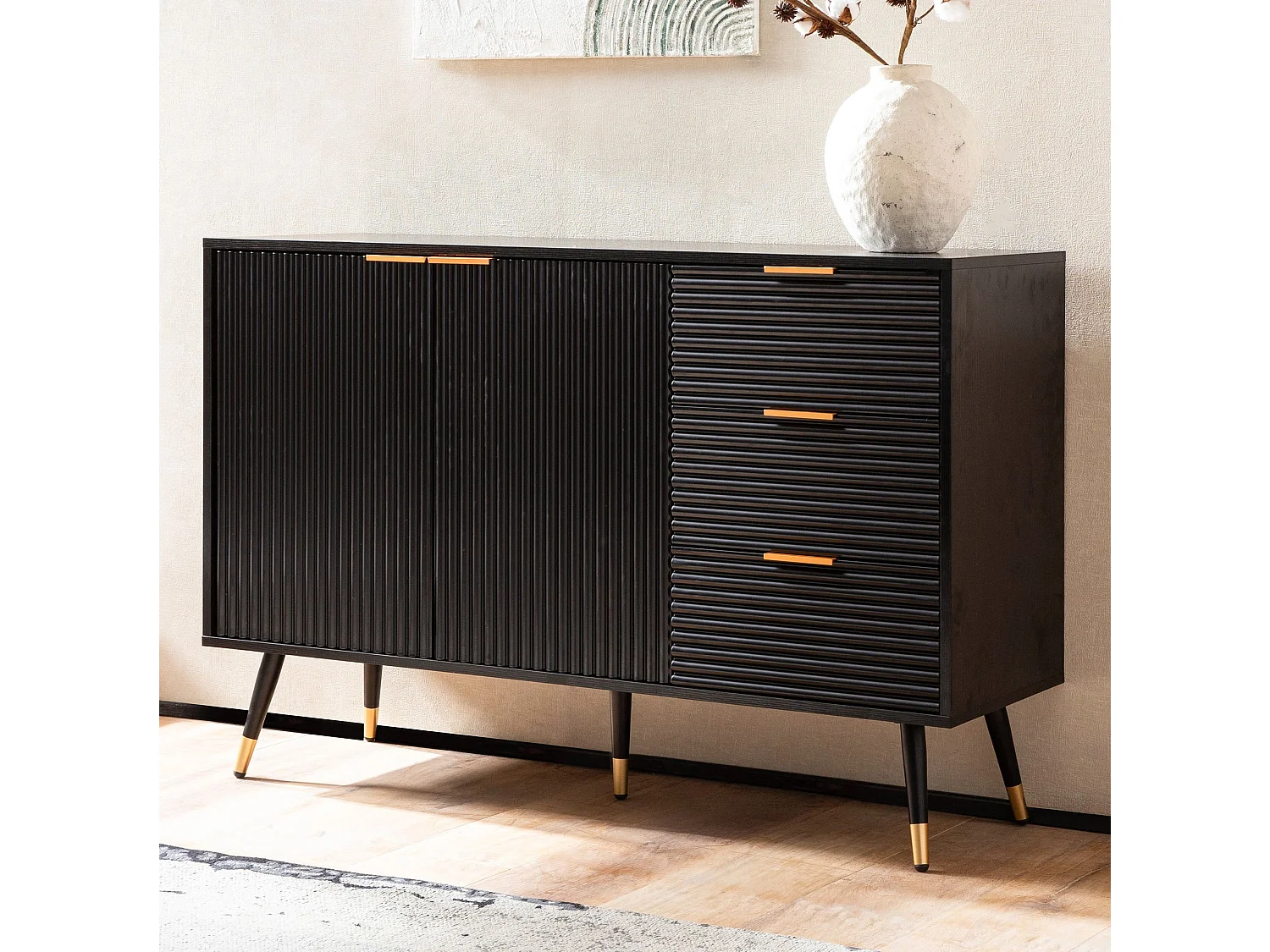 Buffet 120x80x40 cm Buffet Noir avec Décor Chêne,