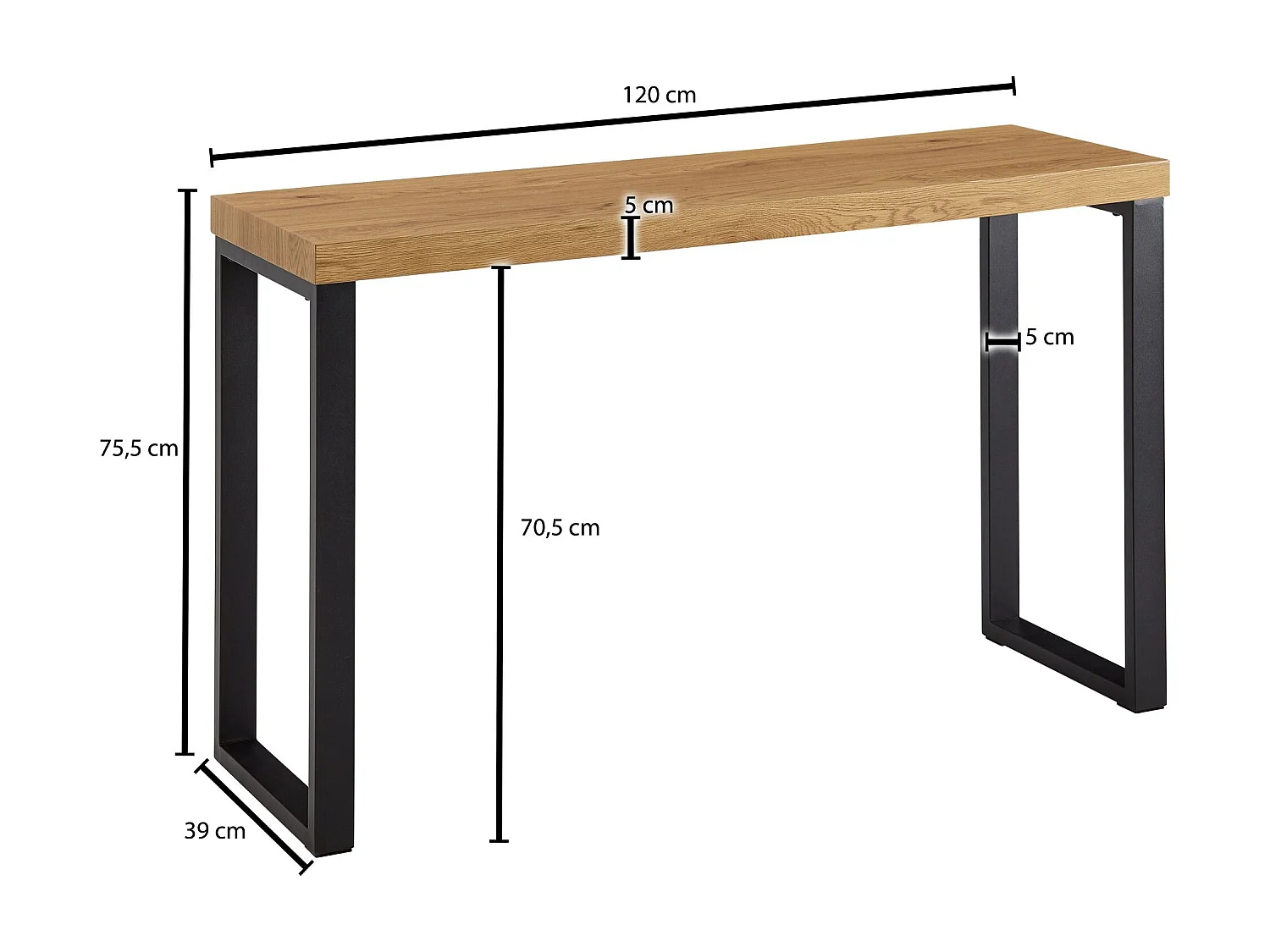 Konsolentisch Eiche-Dekor / Schwarz 120x39x75,5 cm