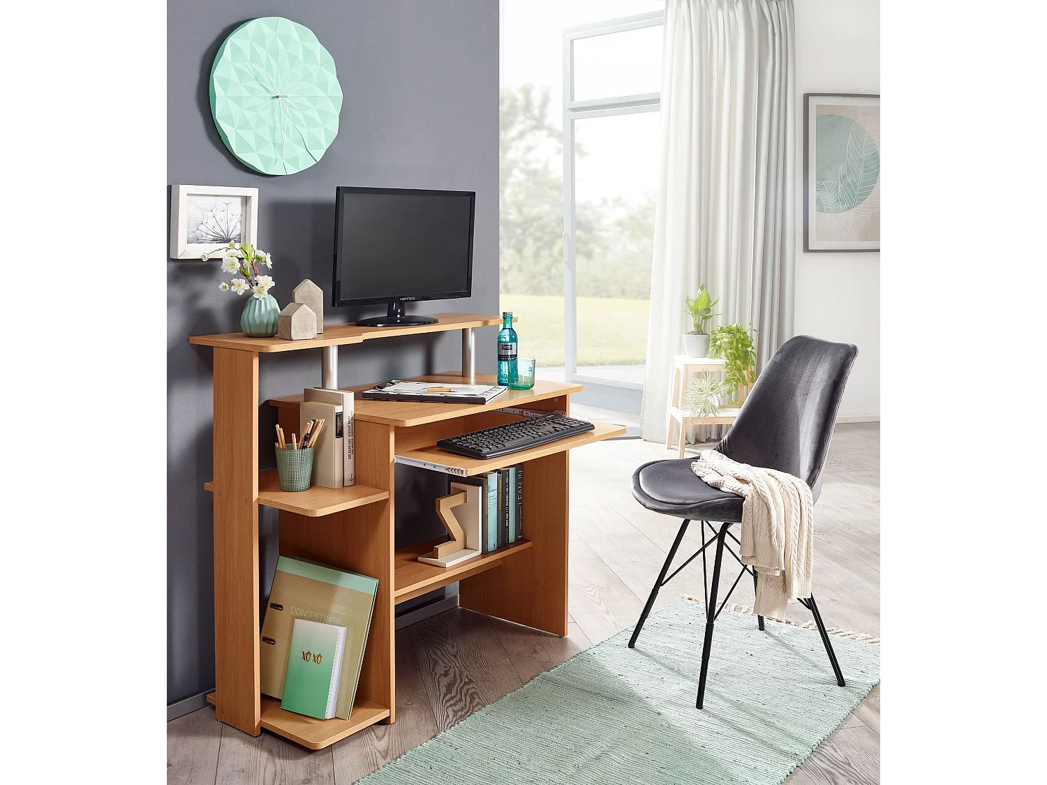 bureau d'ordinateur DENNIS hêtre 94 x 90 x 48 cm avec