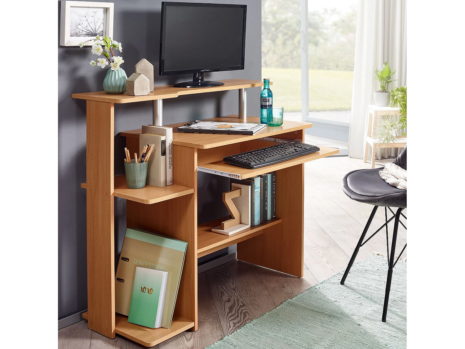 bureau d'ordinateur DENNIS hêtre 94 x 90 x 48 cm avec