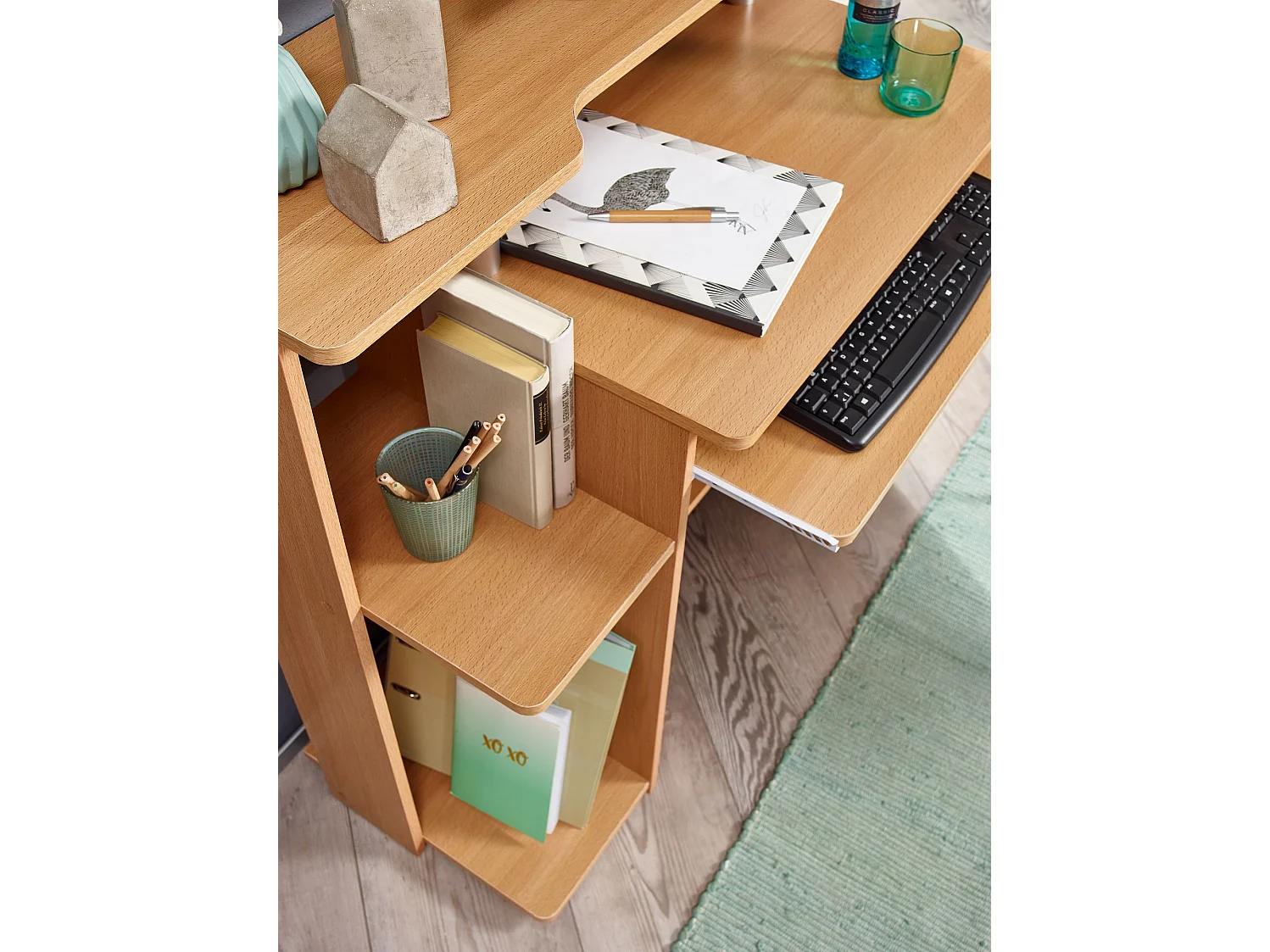 bureau d'ordinateur DENNIS hêtre 94 x 90 x 48 cm avec