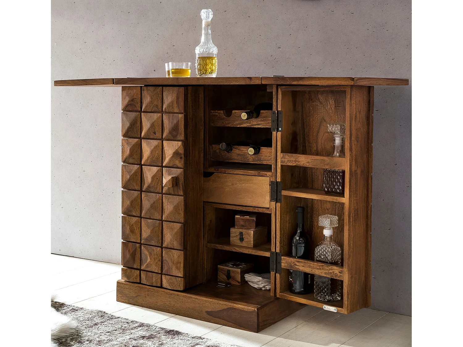 Bar de Maison en Bois Massif de Sheesham 65x91x50 cm,