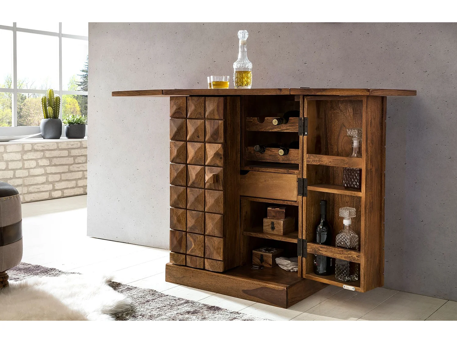Bar de Maison en Bois Massif de Sheesham 65x91x50 cm,