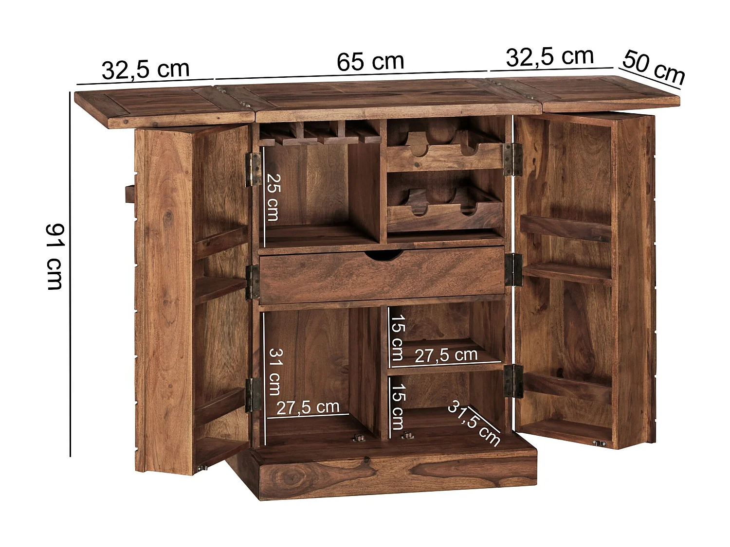 Bar de Maison en Bois Massif de Sheesham 65x91x50 cm,
