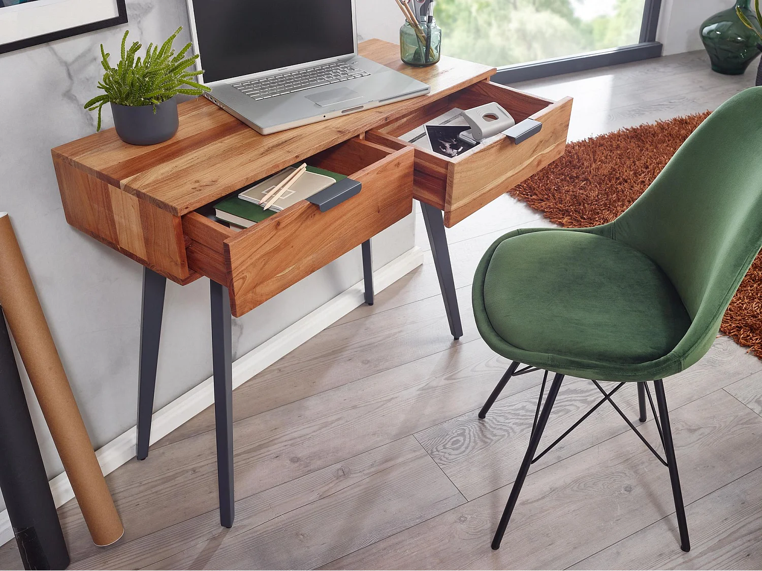 Console 90 x 78 x 36 cm Acacia Massif / Métal avec