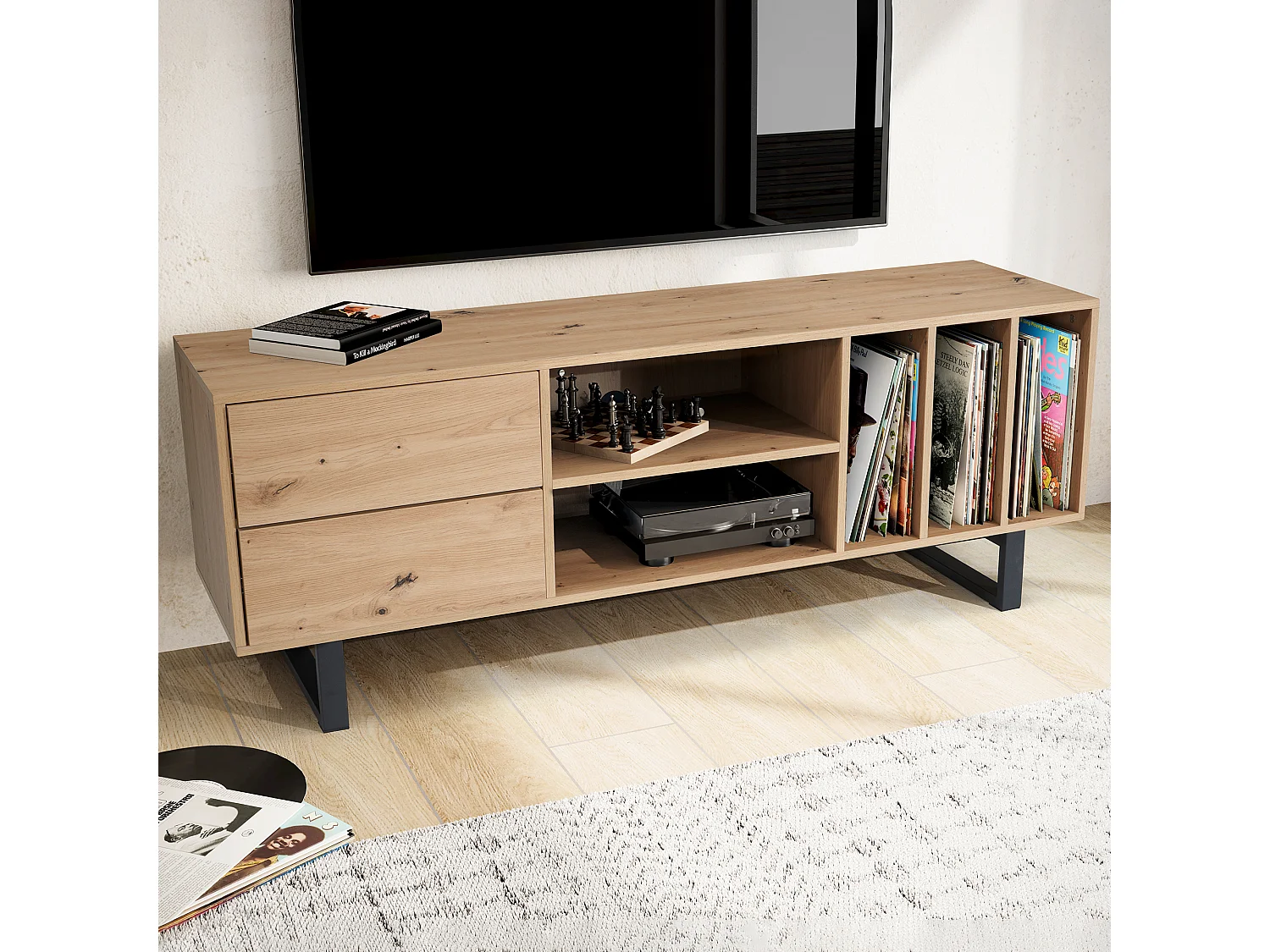 Meuble TV Lowboard Chêne Décor 150x55x40 cm Moderne,