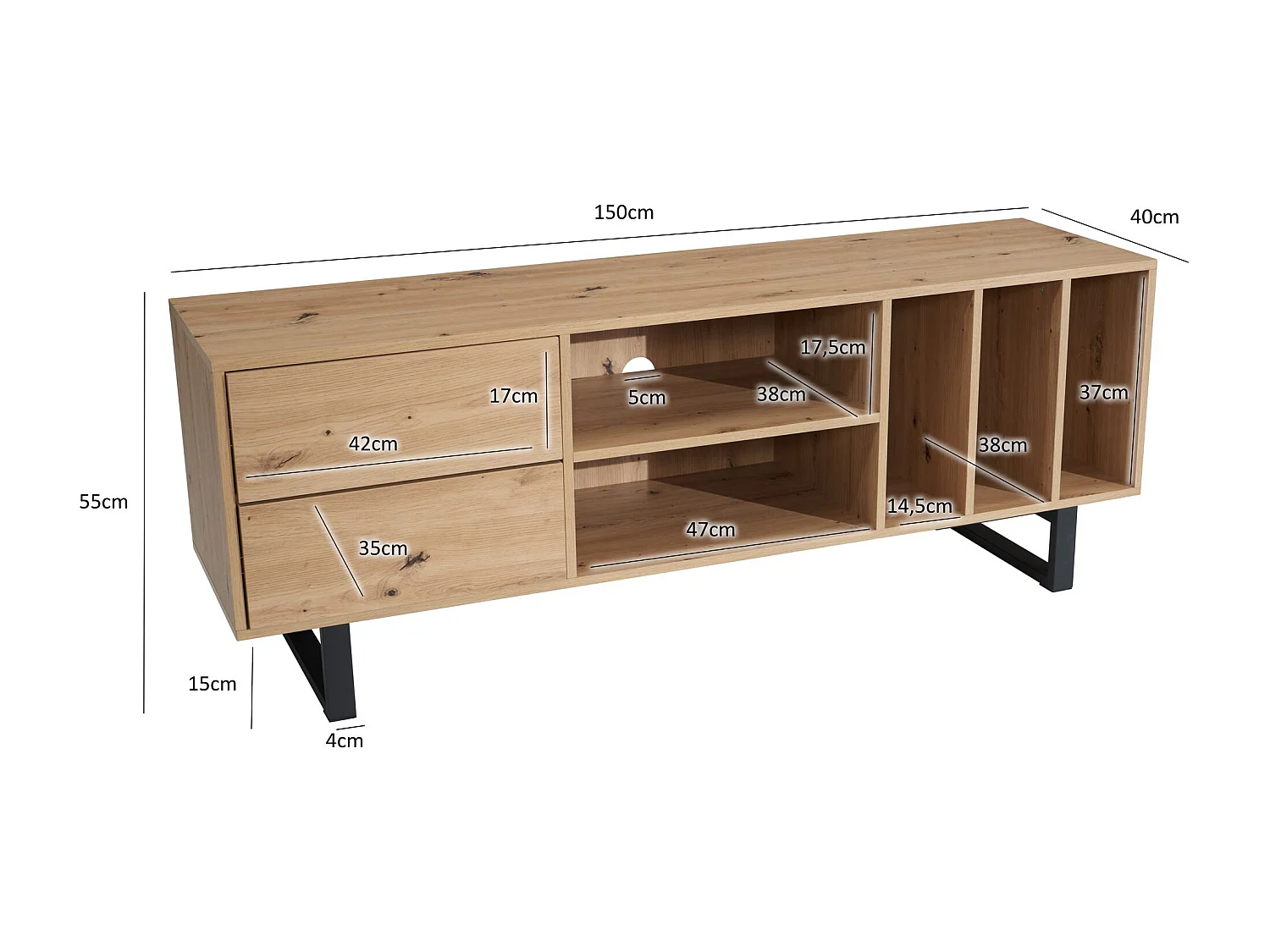 Meuble TV Lowboard Chêne Décor 150x55x40 cm Moderne,