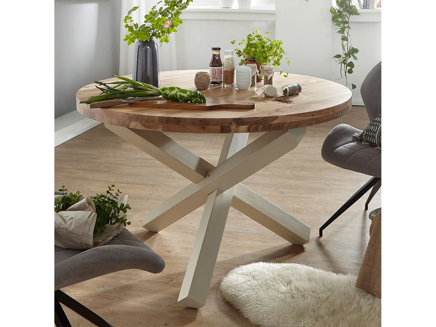 Table de Salle à Manger 120x120x75 cm en Bois Massif
