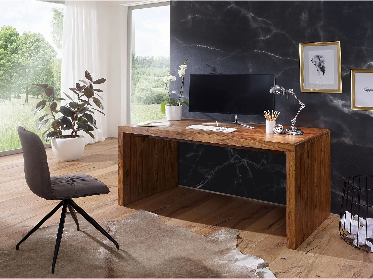 Bureau 140x80x76 cm en Bois Massif de Sheesham, Table