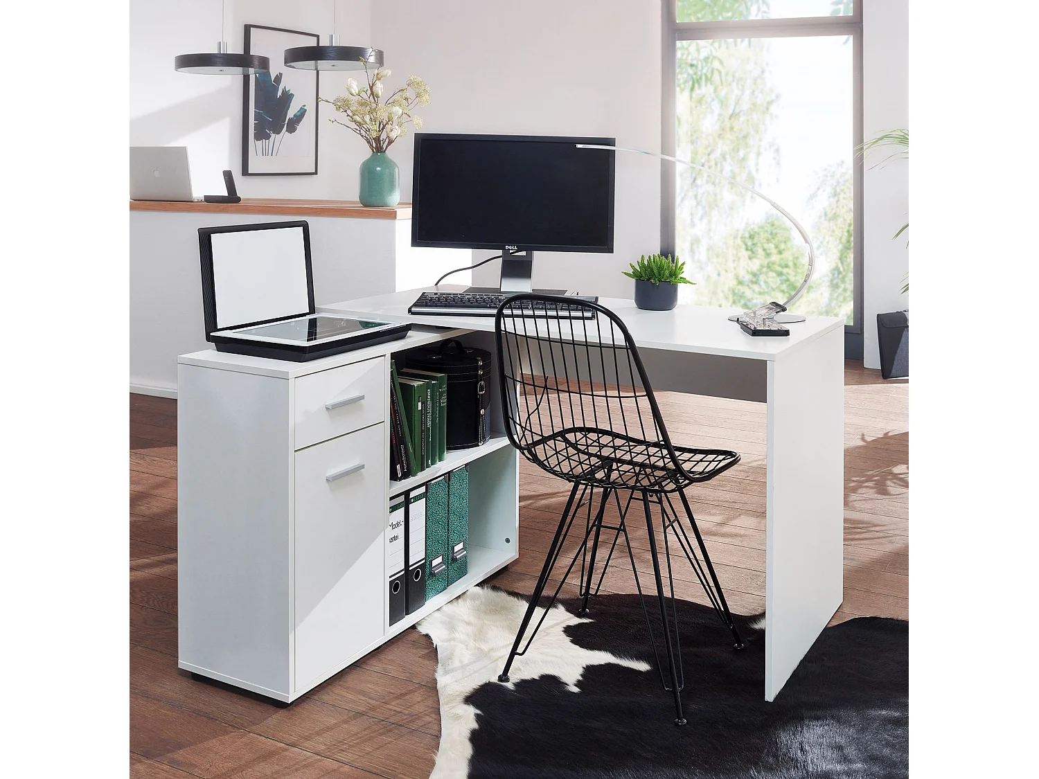 d'angle design  avec étagère blanc 120 x 75,5 x 106,5 cm