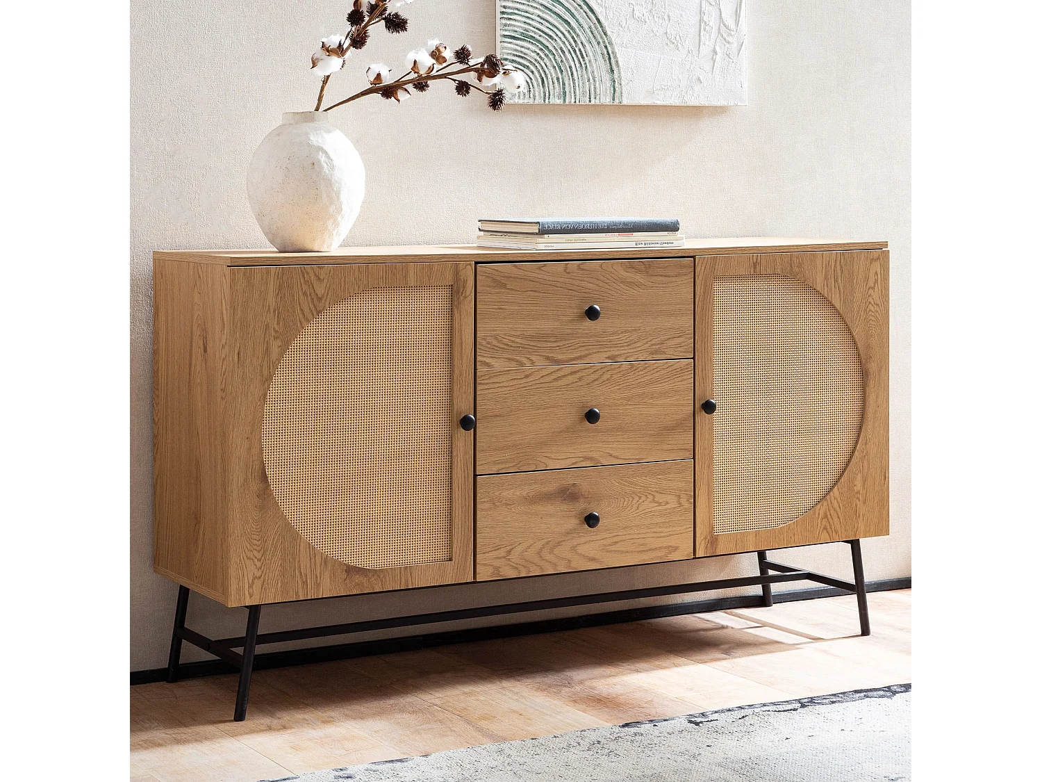 credenza 140x80x40 cm cassettiera decoro rovere con