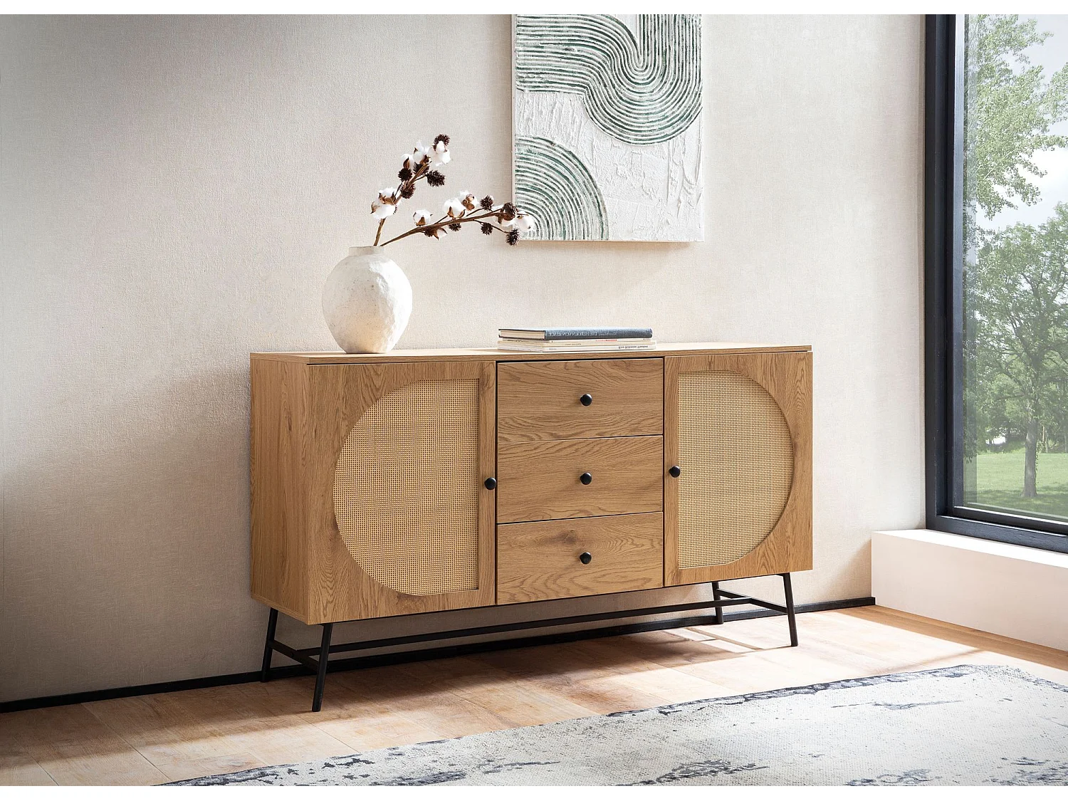 credenza 140x80x40 cm cassettiera decoro rovere con