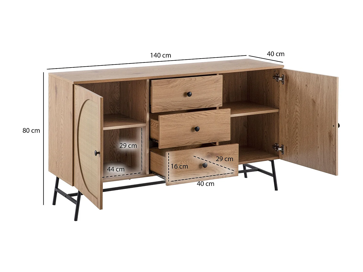 credenza 140x80x40 cm cassettiera decoro rovere con