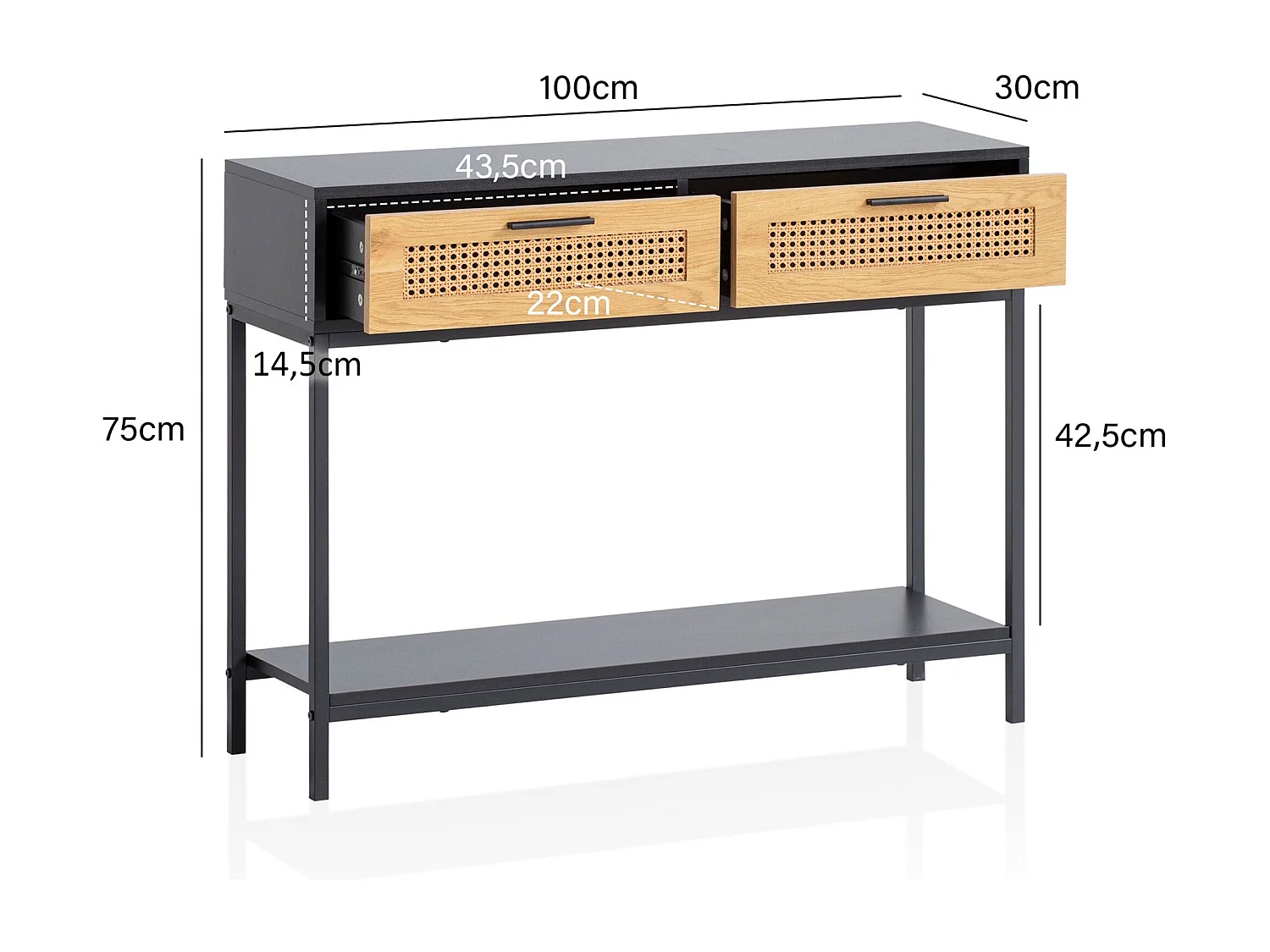 Table Console Entrée Noir 100x30x75 cm Vannerie