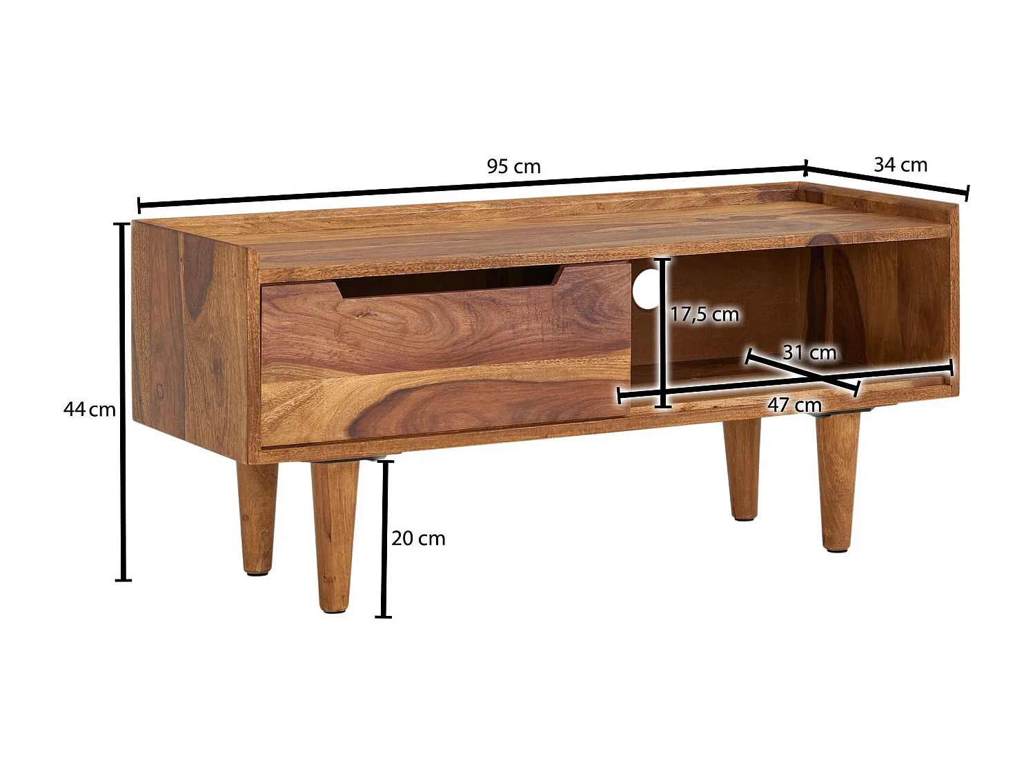 HiFi Lowboard Massief Sheesham-Hout TV-Dressoir 95x44x34