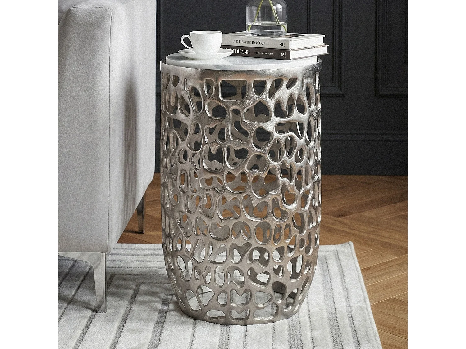 Table d'appoint Aluminium argenté ronde 30cm – Table