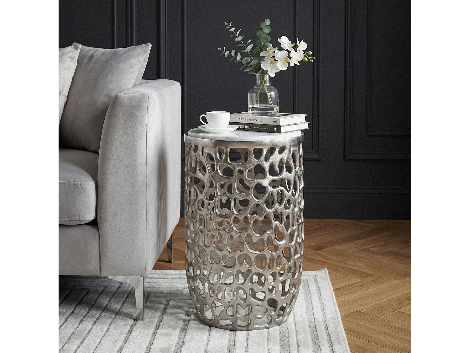 Table d'appoint Aluminium argenté ronde 30cm – Table