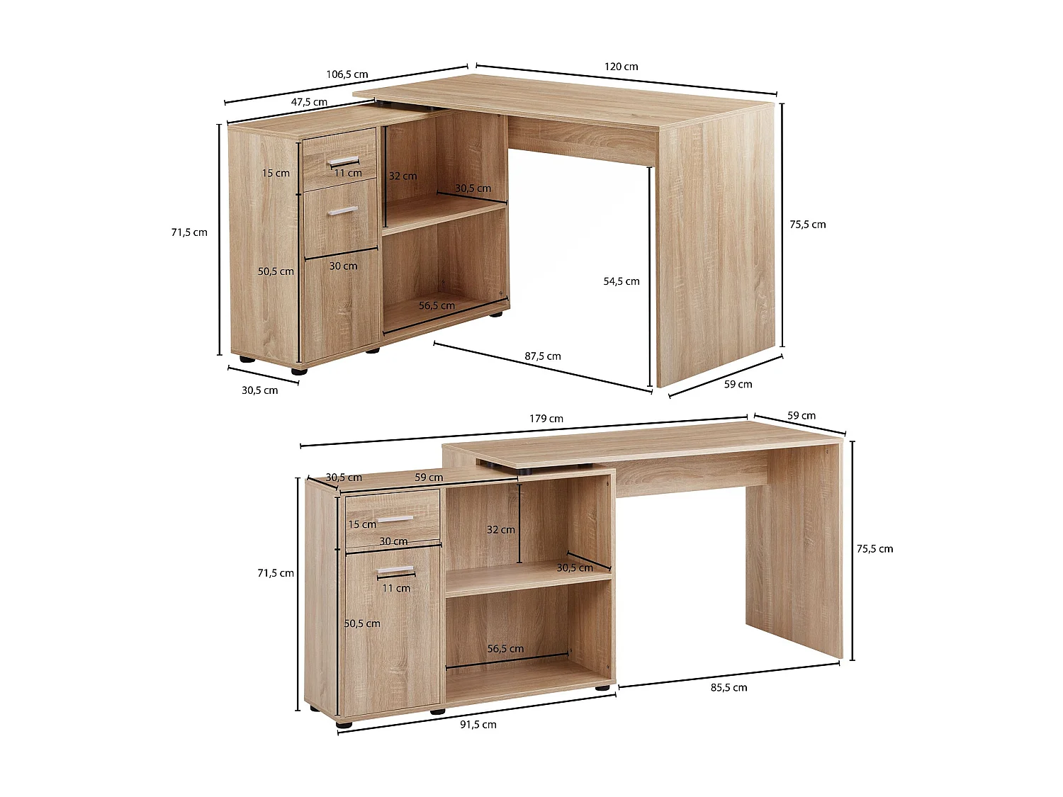 d'angle design  avec étagère Sonoma 120 x 75,5 x 106,5