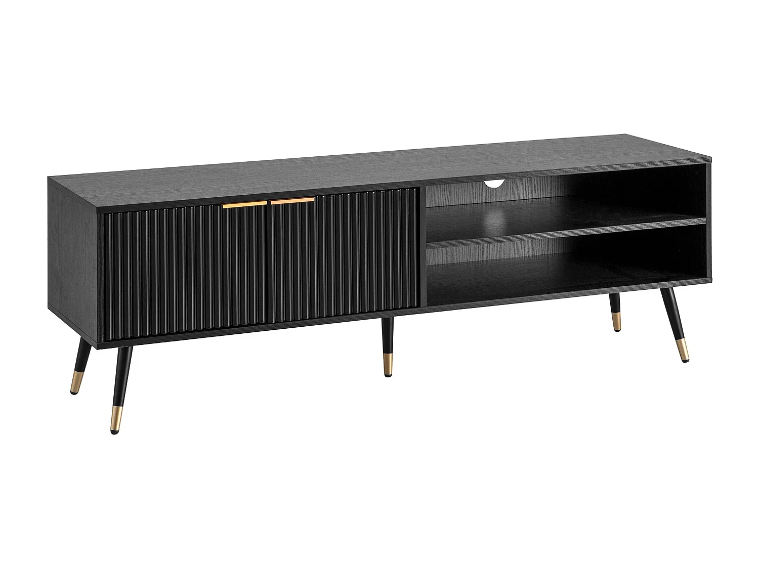 Meuble TV Noir avec Décor Chêne 150x51x39 cm Lowboard TV