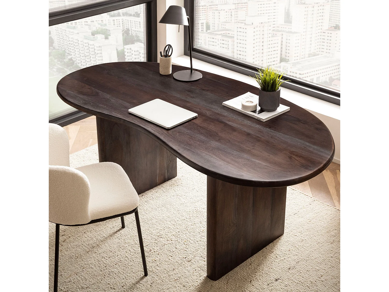 Bureau  180 x 90 x 75 cm en bois d'acacia massif, style