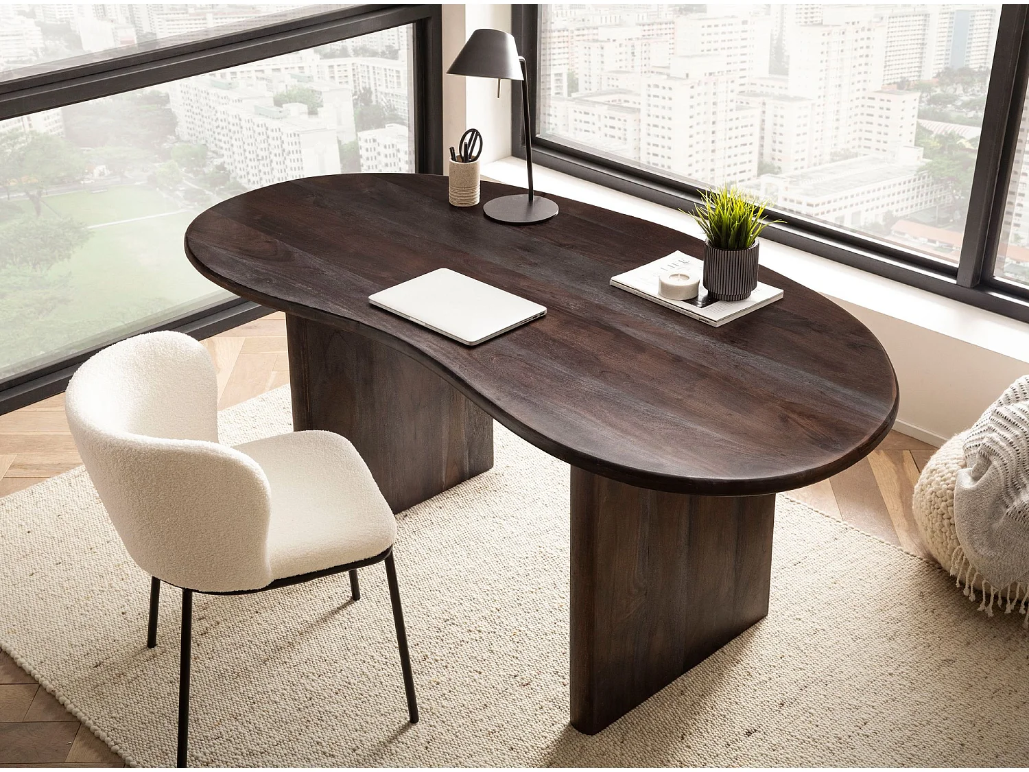 Bureau  180 x 90 x 75 cm en bois d'acacia massif, style