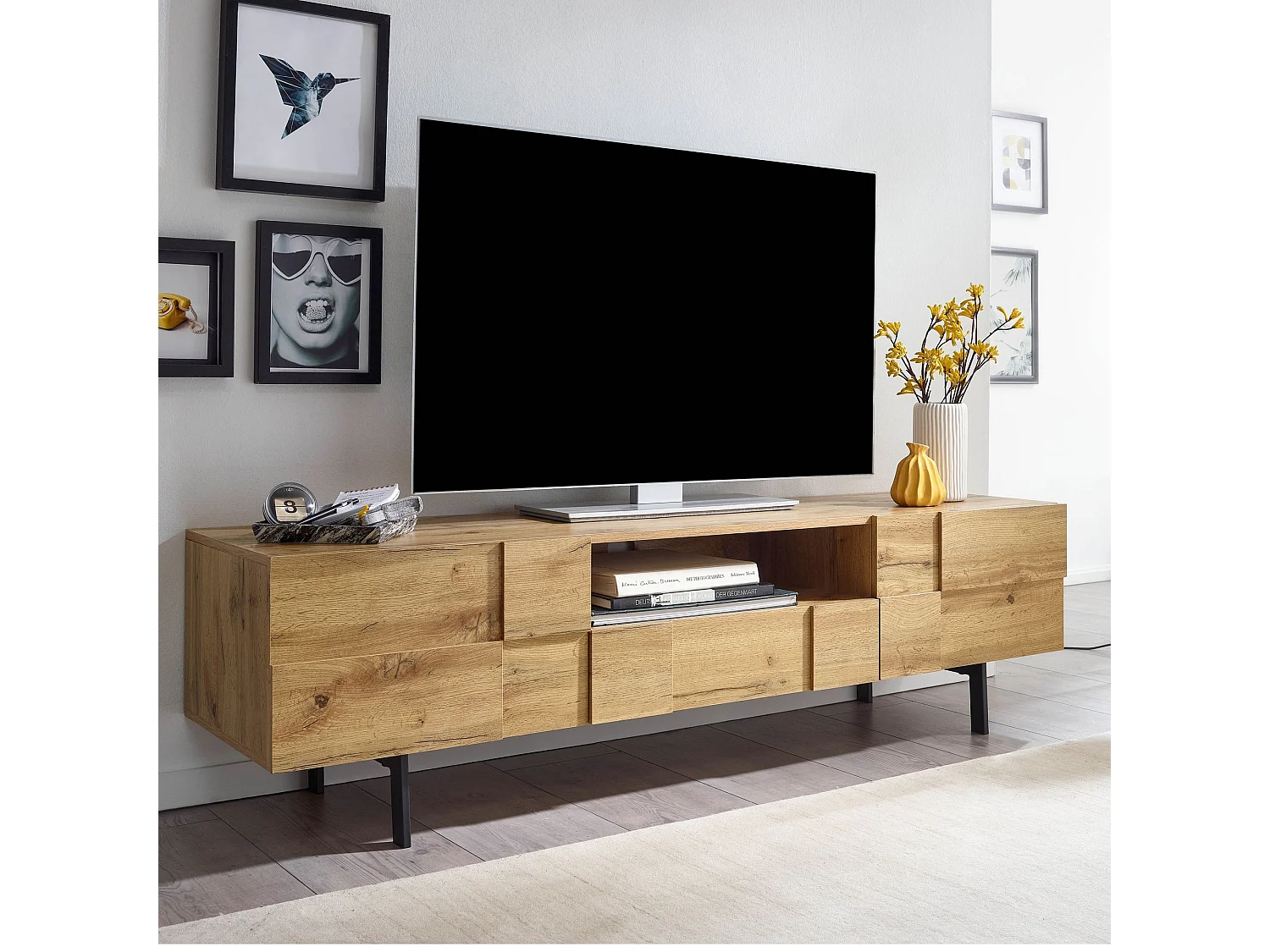 lowboard bois décor chêne 160x46x43 cm Meuble TV à deux