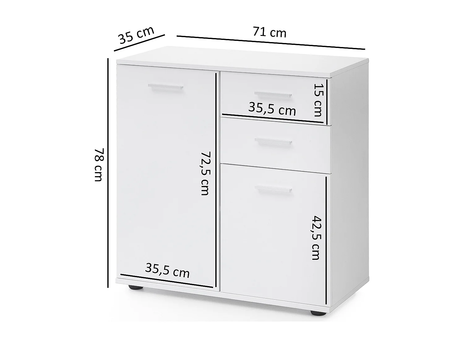 commode SVENJA 71x78x35cm avec du bois de meuble portes