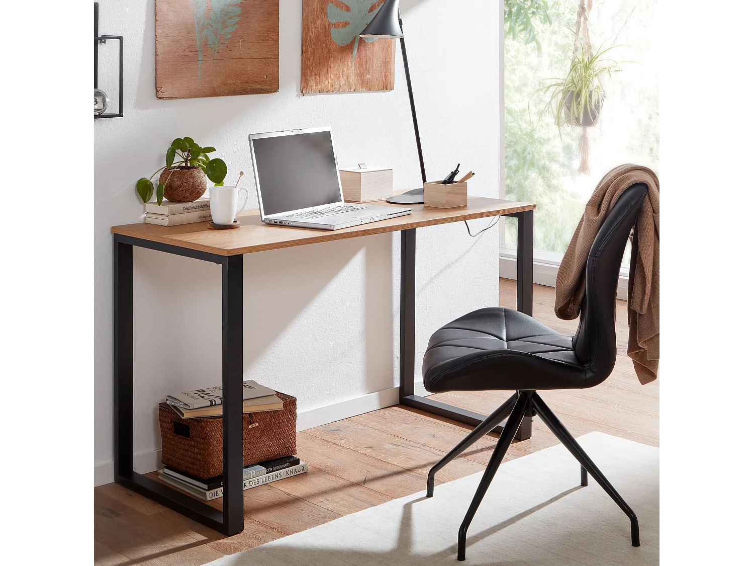 bureau décor chêne / noir 120x60x76 cm table