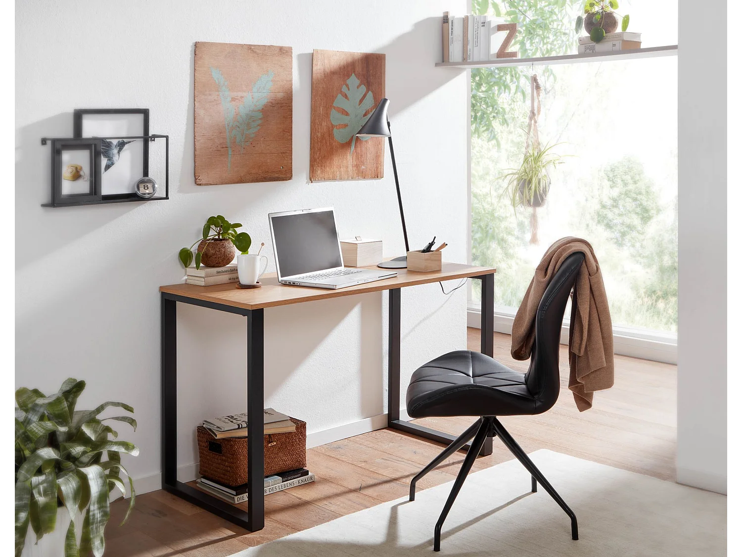 bureau décor chêne / noir 120x60x76 cm table