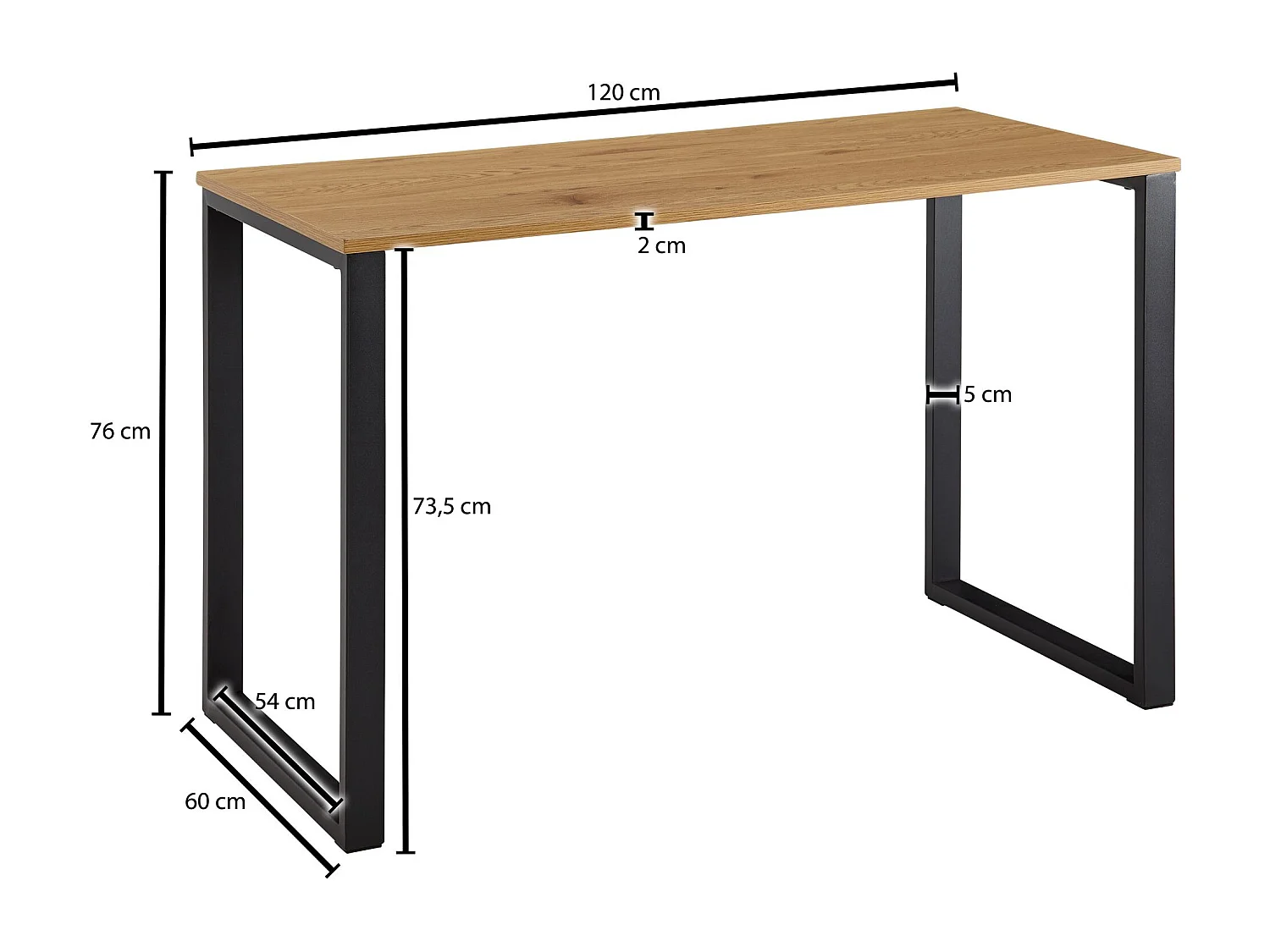 bureau décor chêne / noir 120x60x76 cm table