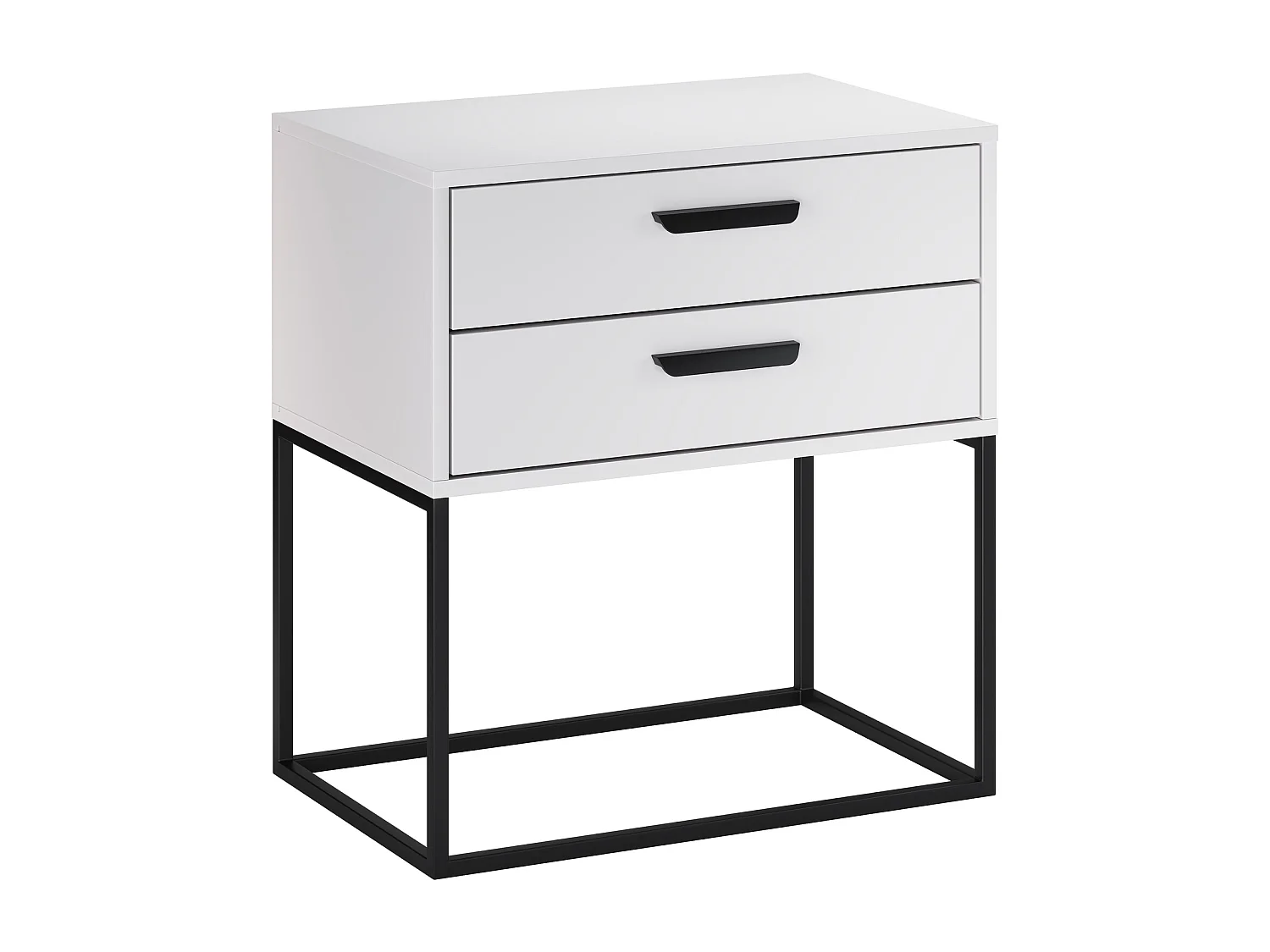Table de Nuit Navello Blanche 60 cm 2 Tiroirs Structure Métallique