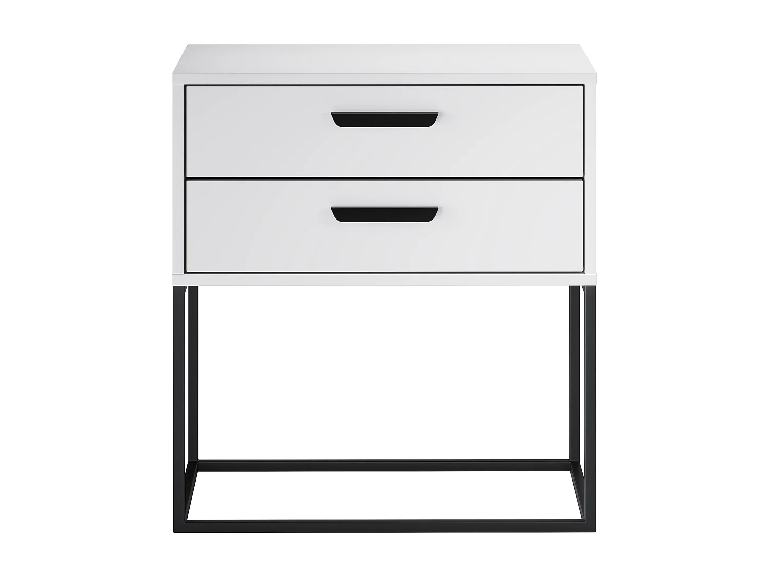 Table de Nuit Navello Blanche 60 cm 2 Tiroirs Structure Métallique