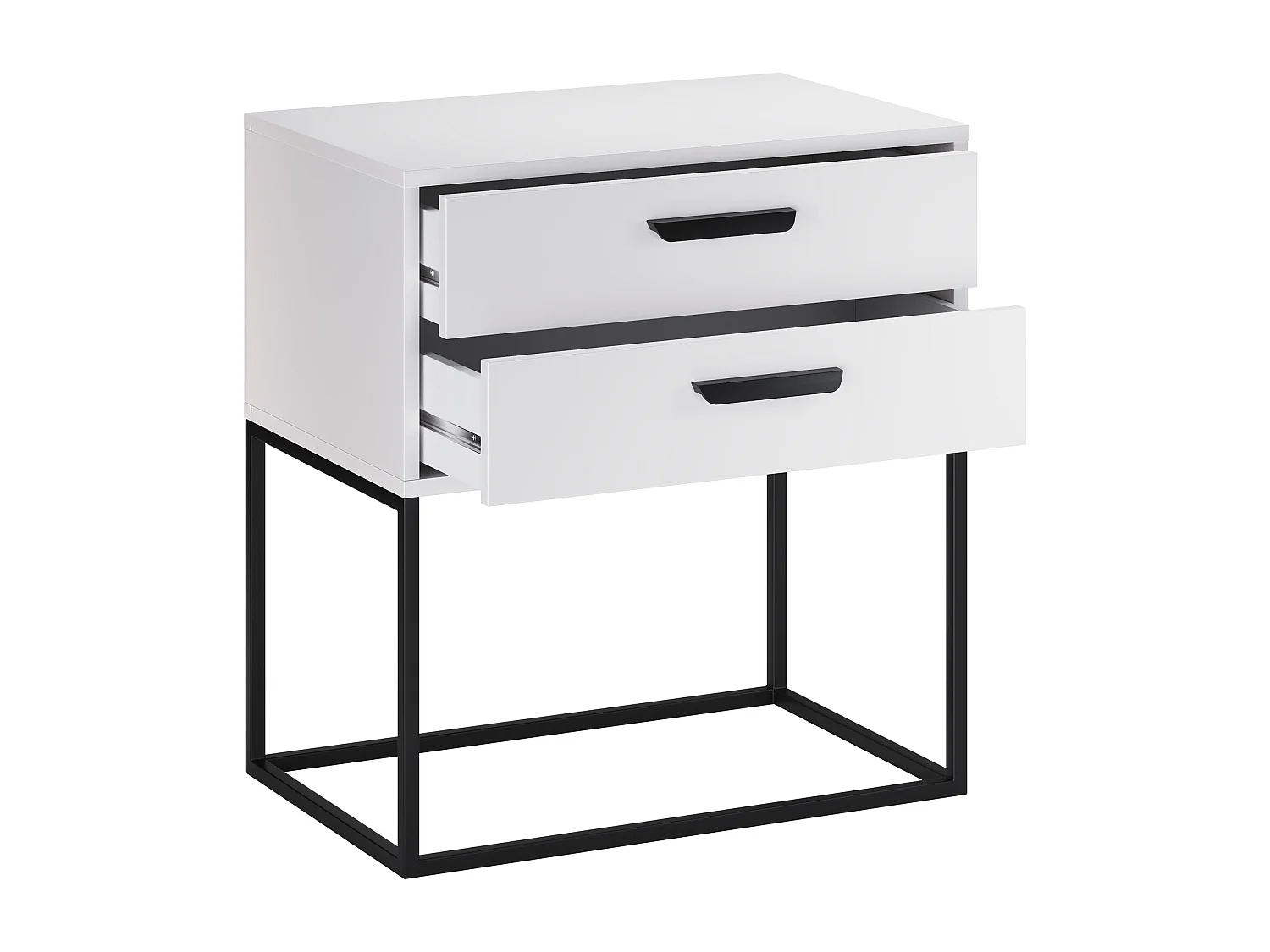 Table de Nuit Navello Blanche 60 cm 2 Tiroirs Structure Métallique