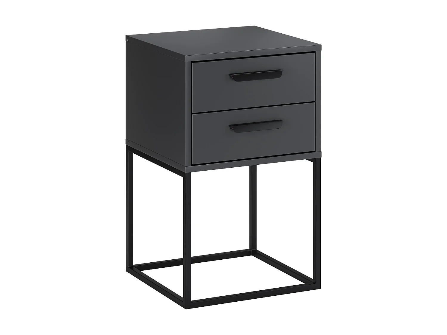 Table de Nuit Navello Anthracite 40 cm 2 Tiroirs Structure Métallique