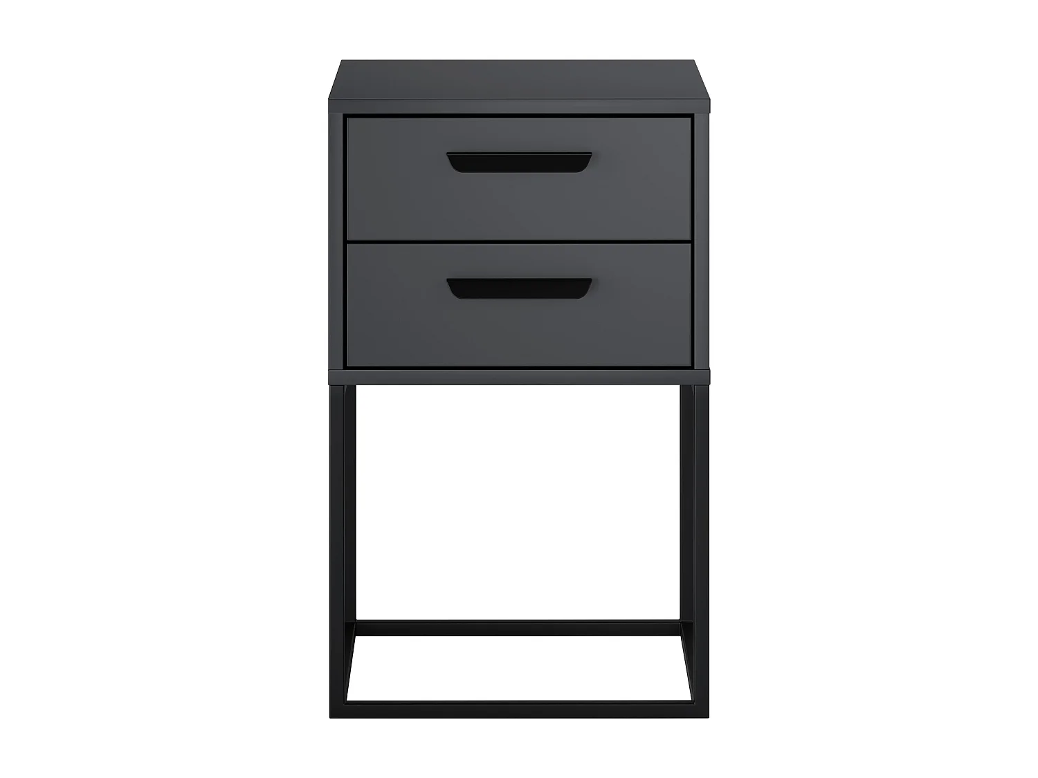 Table de Nuit Navello Anthracite 40 cm 2 Tiroirs Structure Métallique