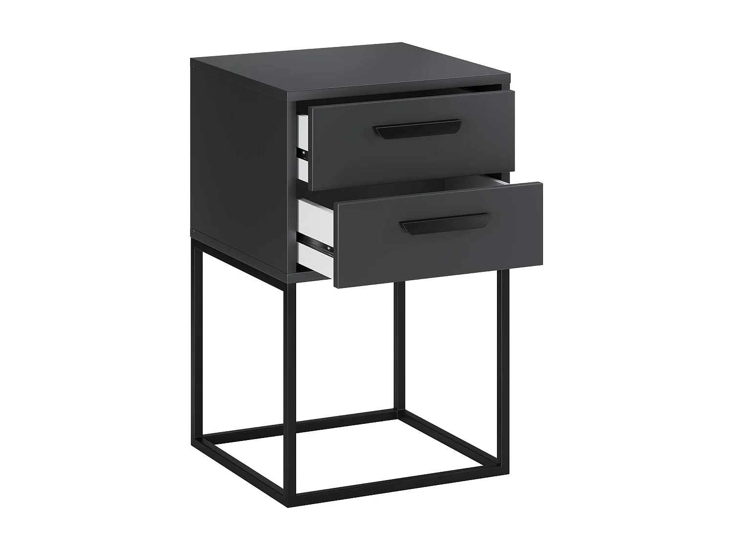 Table de Nuit Navello Anthracite 40 cm 2 Tiroirs Structure Métallique