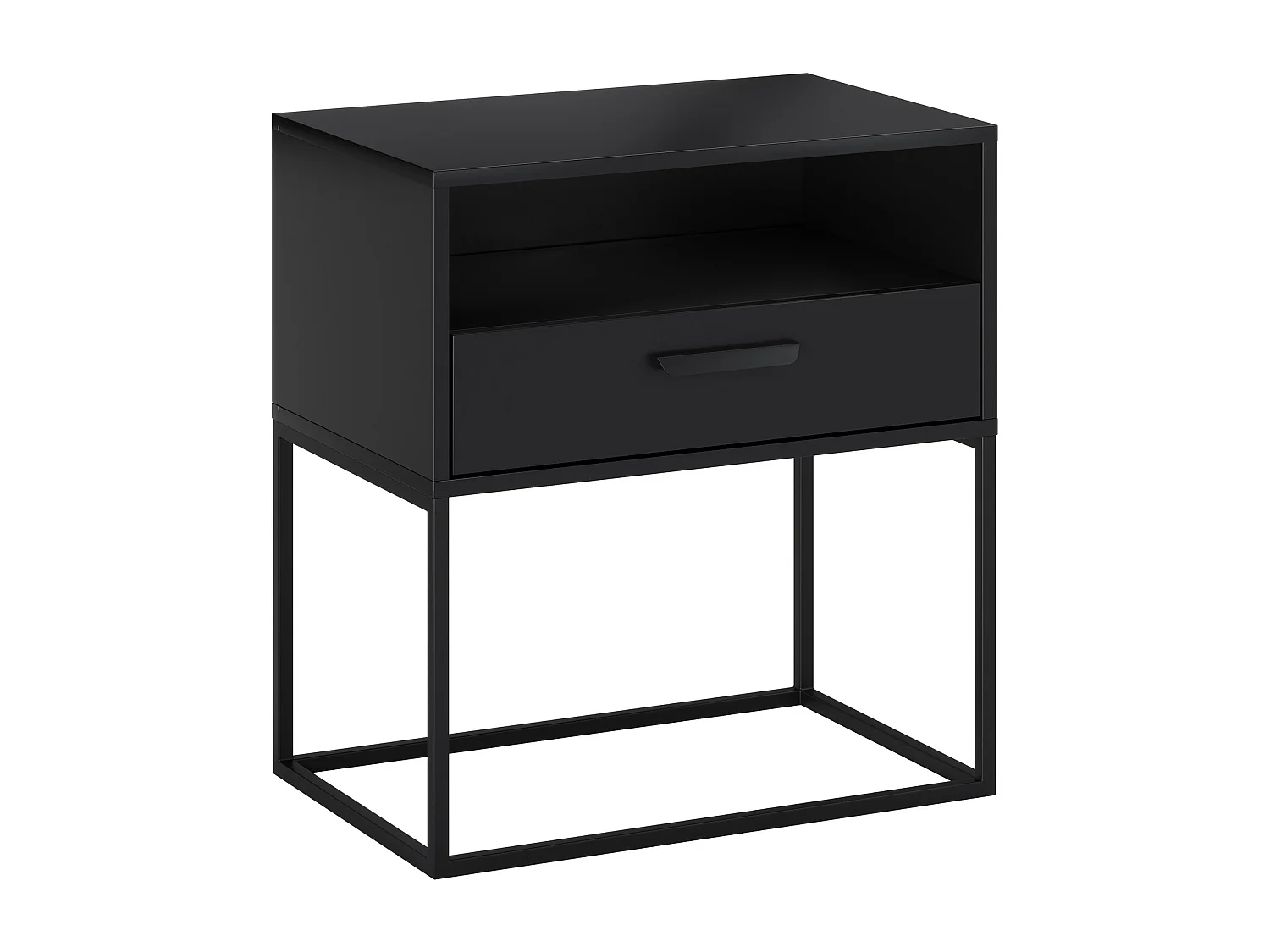 Criado-Mudo Navello Preto 60 cm Frentes Lisos Painel Laminado 1 Gaveta