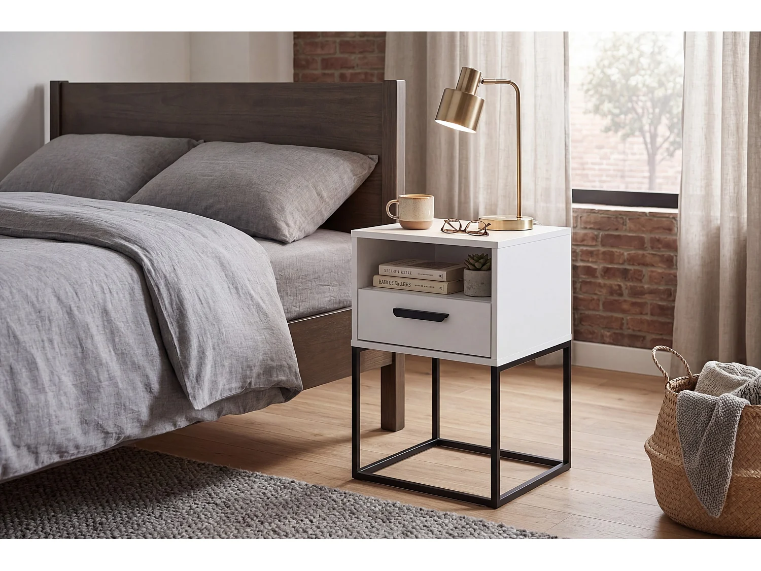 Comodino Navello Bianco 40 cm Fronti Lisci Pannello Laminato 1 Cassetto