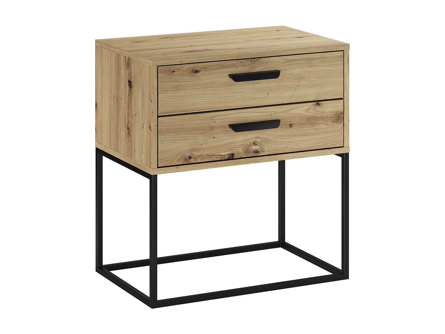Table de Nuit Navello Chêne Artisan 60 cm Façades Lisses 2 Tiroirs