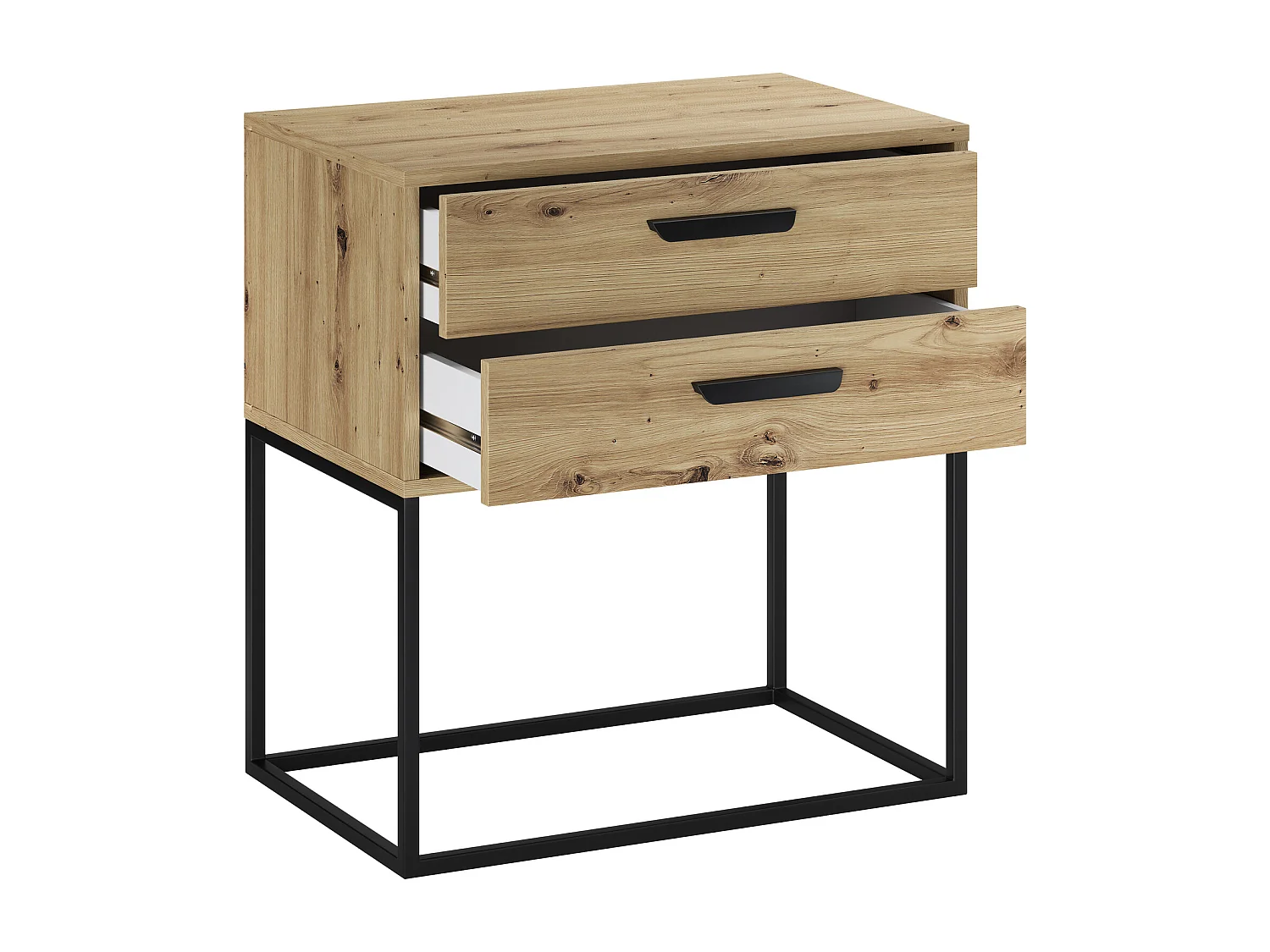 Table de Nuit Navello Chêne Artisan 60 cm Façades Lisses 2 Tiroirs