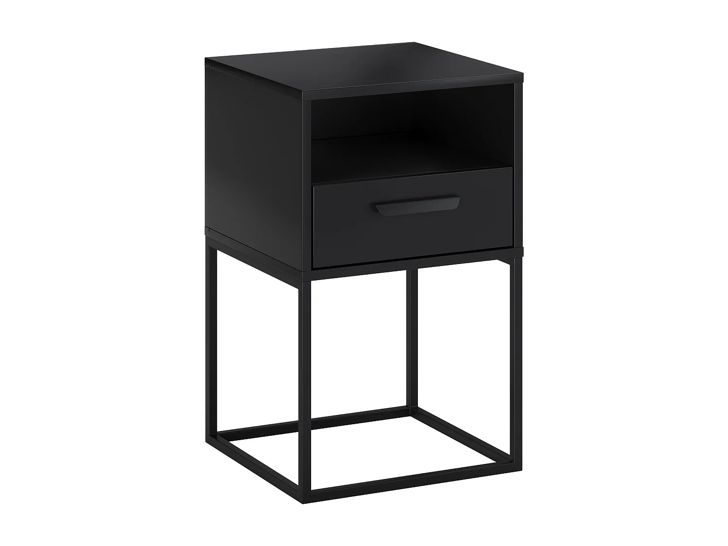 Criado-Mudo Navello Preto 40 cm Frentes Lisos Painel Laminado 1 Gaveta