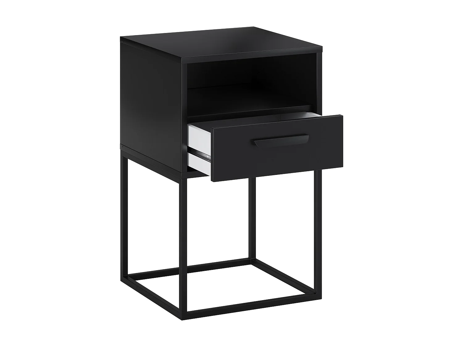 Criado-Mudo Navello Preto 40 cm Frentes Lisos Painel Laminado 1 Gaveta