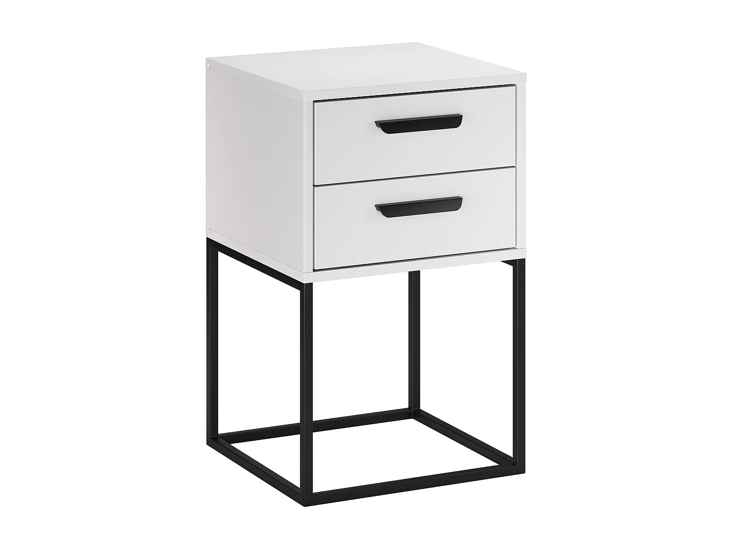 Table de Nuit Navello Blanche 40 cm 2 Tiroirs Structure Métallique