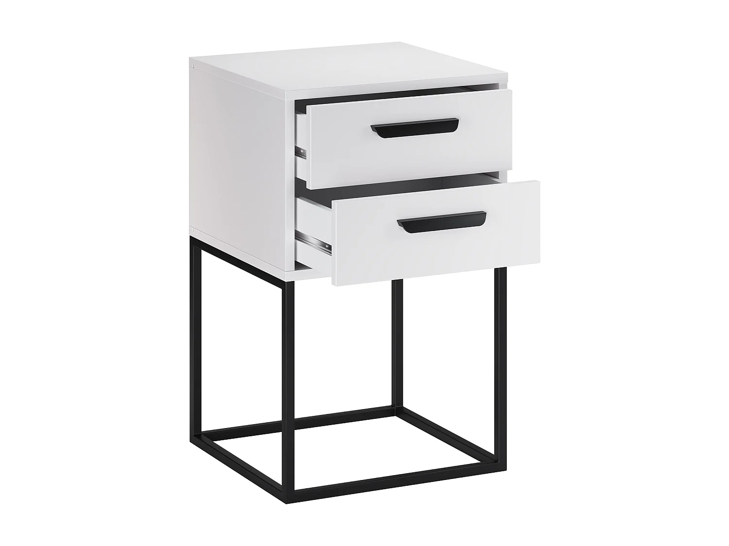 Table de Nuit Navello Blanche 40 cm 2 Tiroirs Structure Métallique