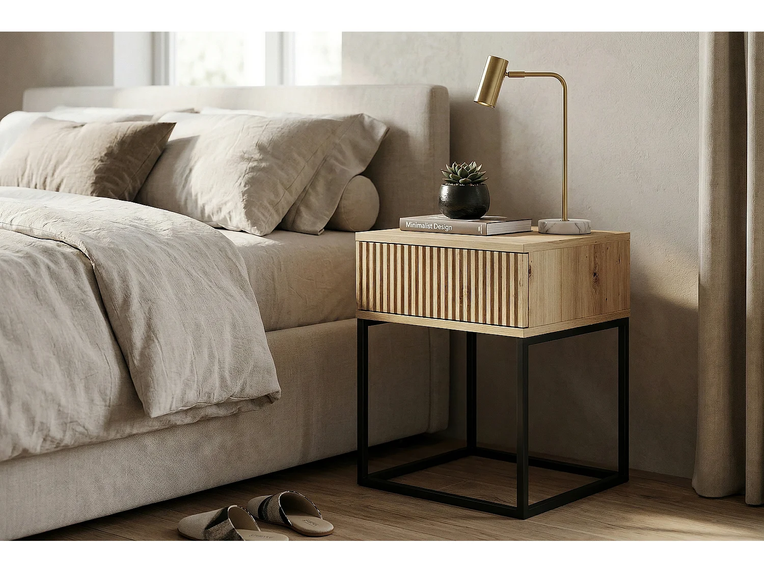 Table de Nuit Spello Chêne Artisan 40 cm Push-to-Open 1 Tiroir MDF