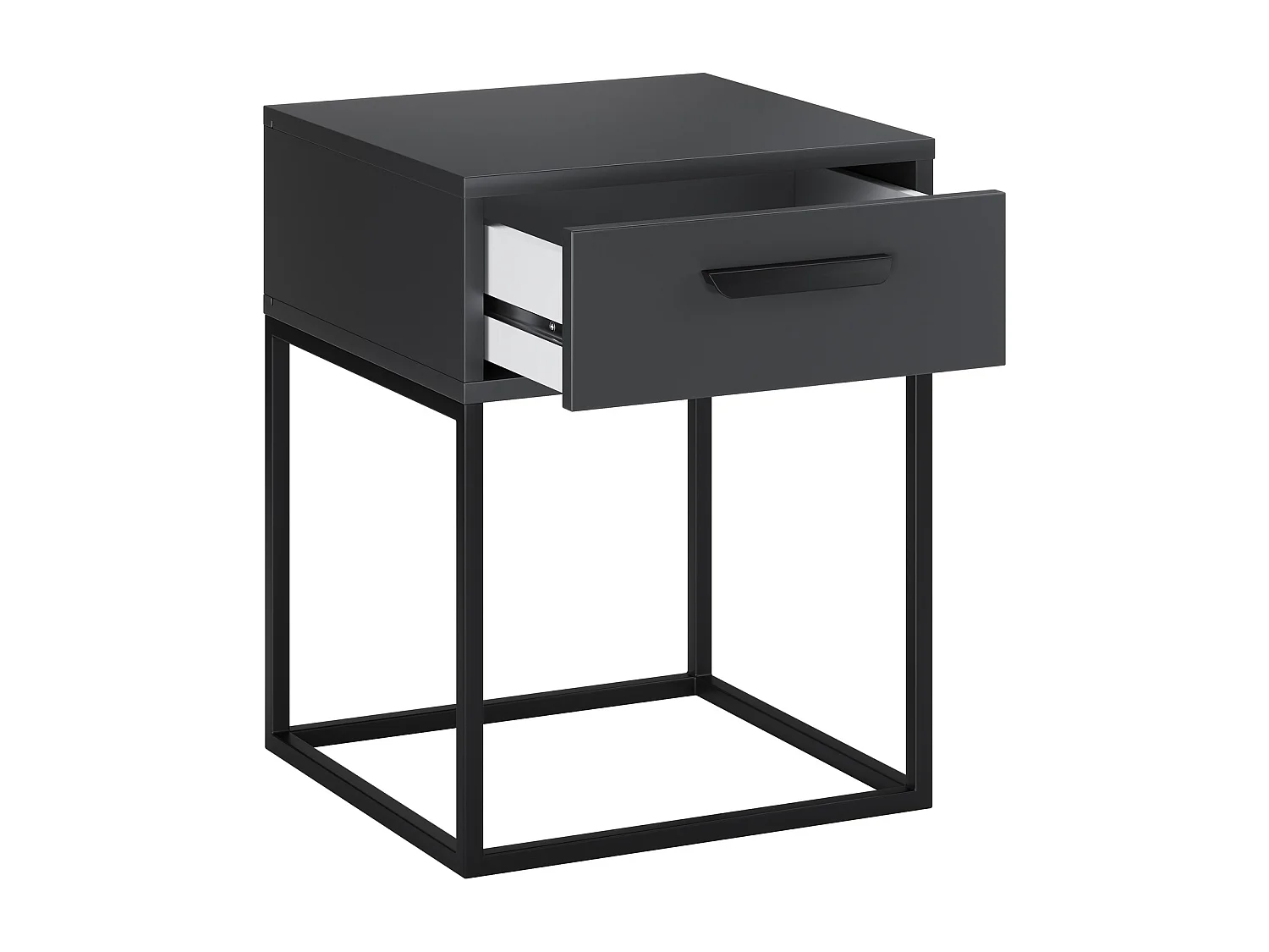 Table de Nuit Navello Anthracite 40 cm 1 Tiroir Structure Métallique