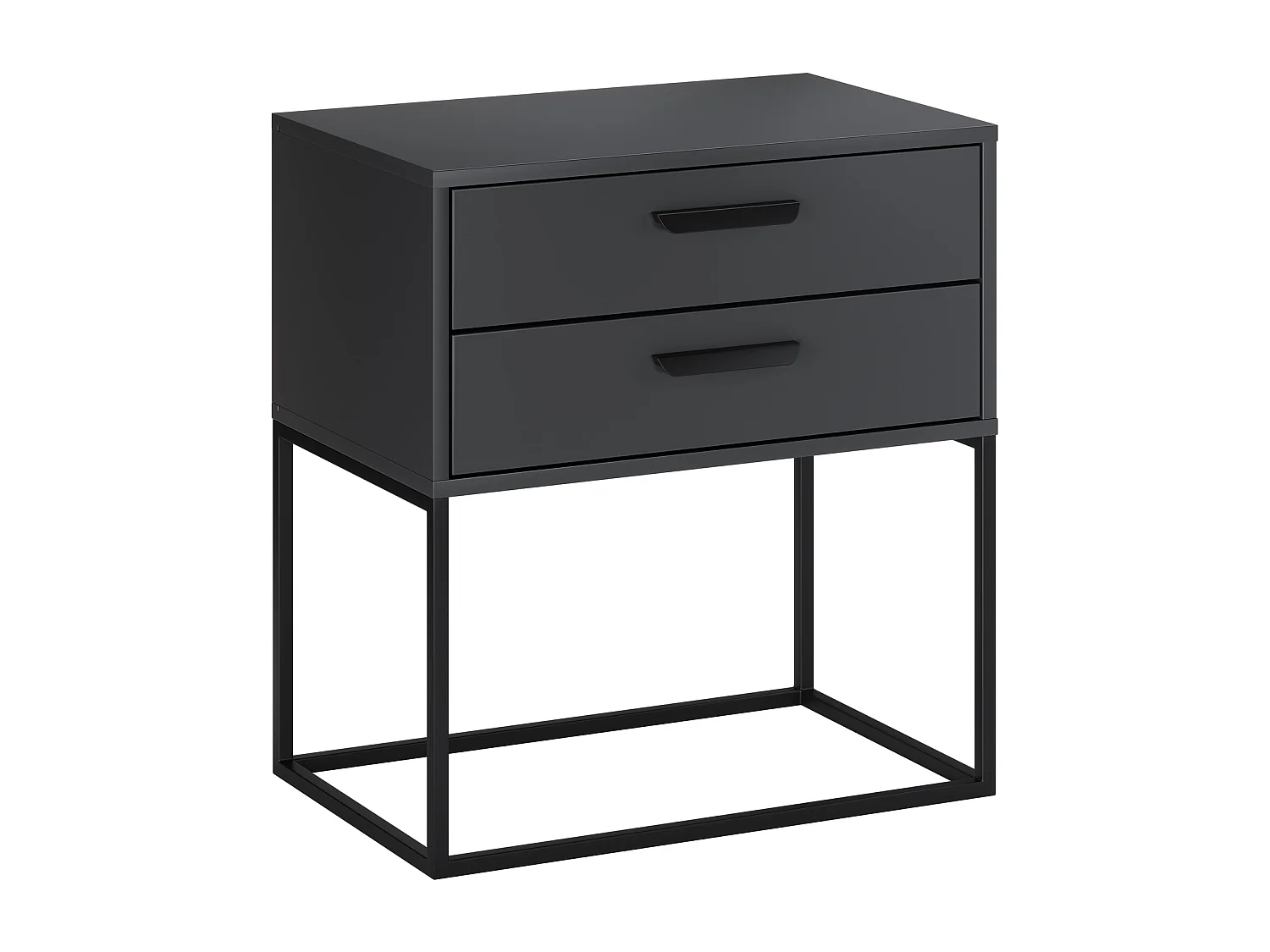 Table de Nuit Navello Anthracite 60 cm 2 Tiroirs Structure Métallique