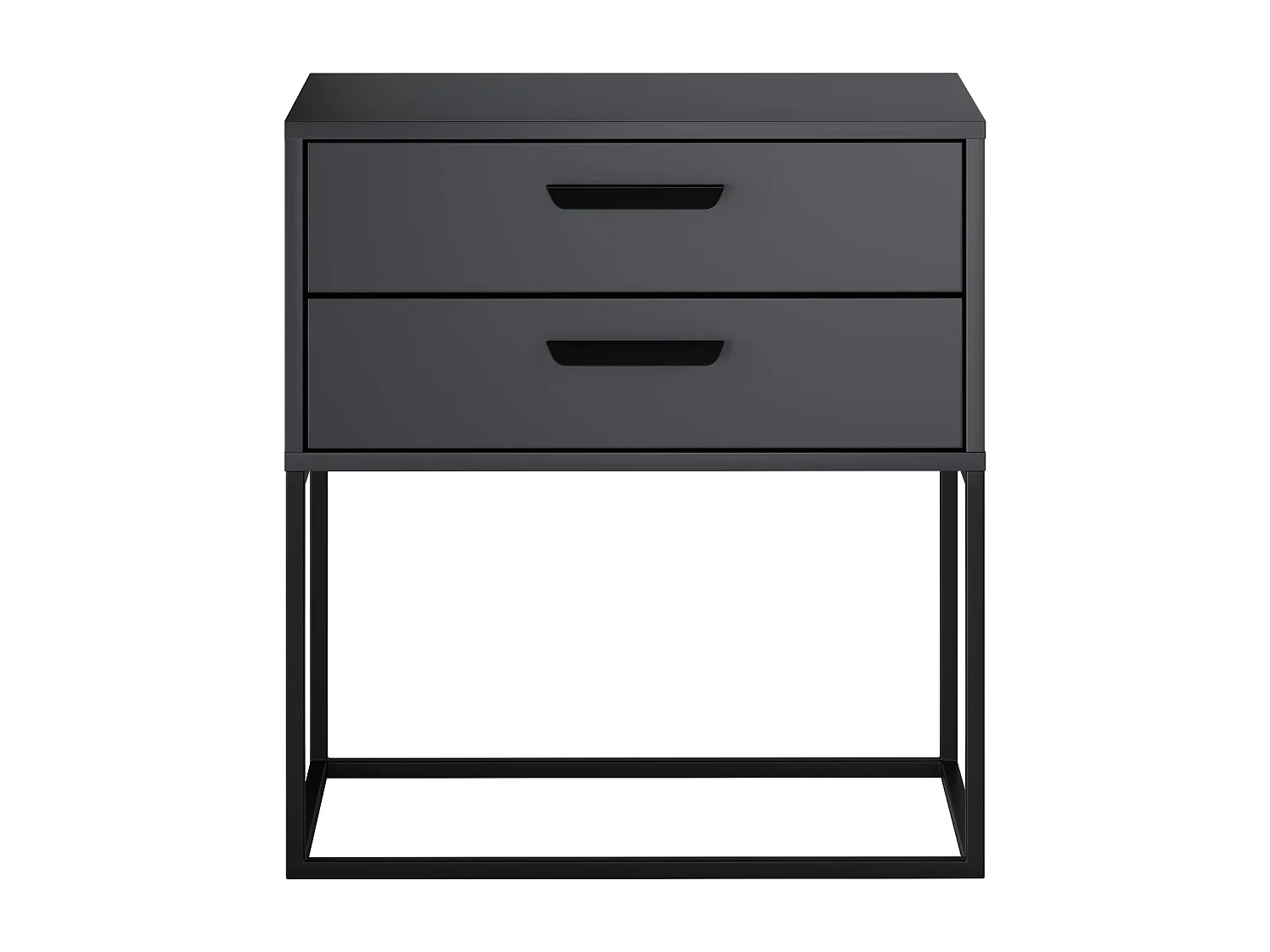 Table de Nuit Navello Anthracite 60 cm 2 Tiroirs Structure Métallique