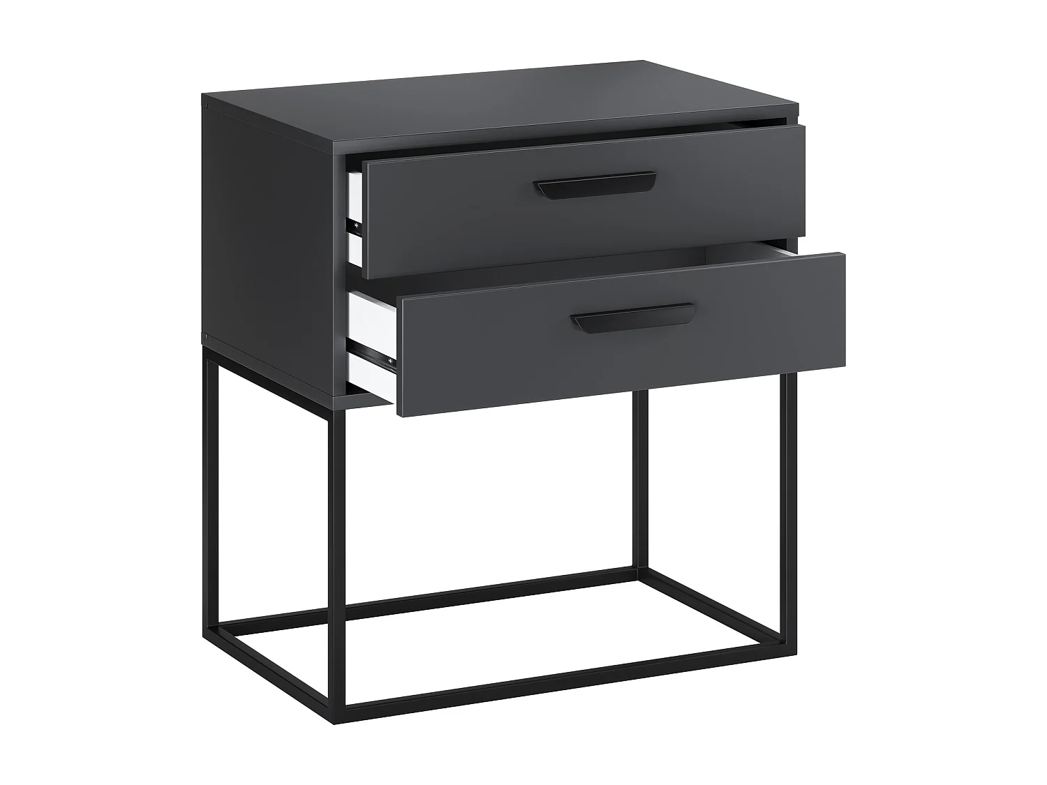 Table de Nuit Navello Anthracite 60 cm 2 Tiroirs Structure Métallique