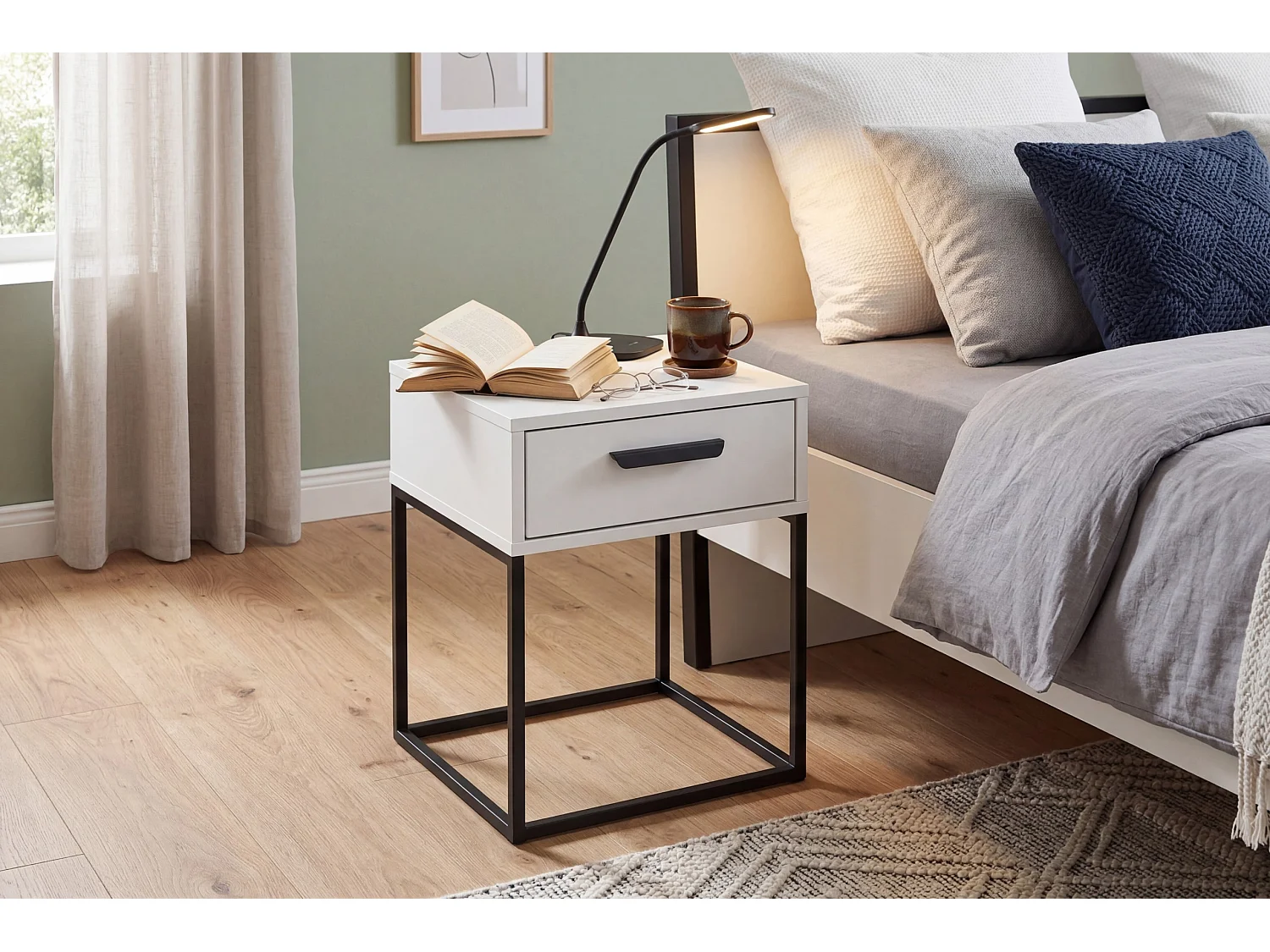 Table de Nuit Navello Blanche 40 cm Fronts Lisses 1 Tiroir Panneau Stratifié